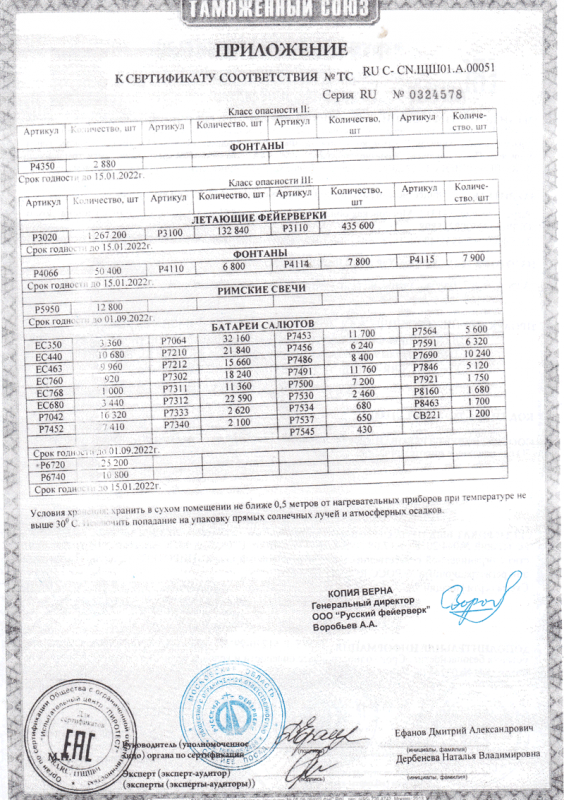 Сертификат соответствия № 0324578  - Сретенск | sretensk.salutsklad.ru 